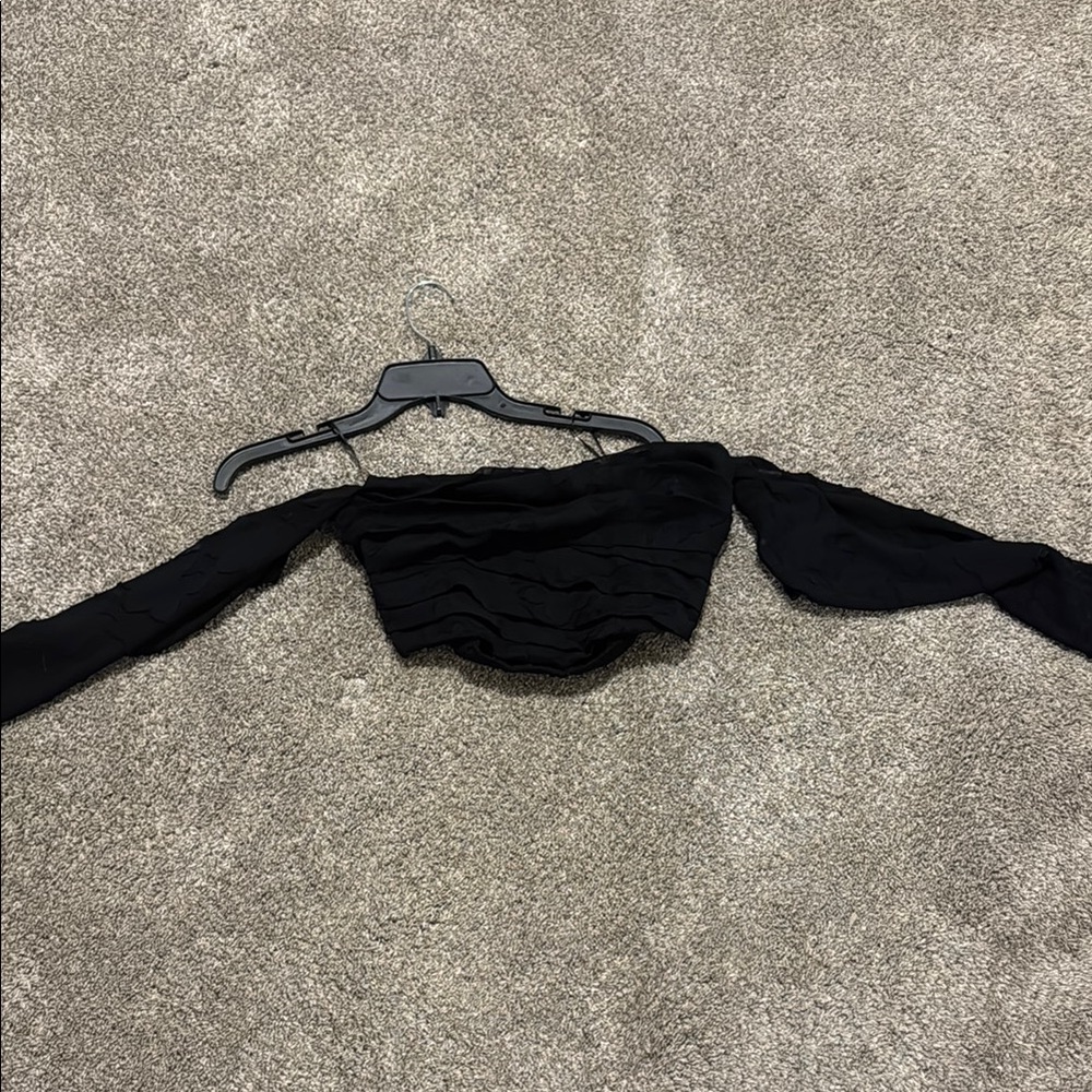 Free People Black Off-Shoulder Long Sleeve Crop Top